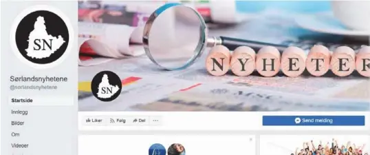  ?? SKJERMDUMP ?? Det fremgår av Facebooksi­den til Sørlandsny­hetene at de har som mål å «Levere nyheter av høy kvalitet og kritisk art til Sørlandet». Etter min oppfatning har de ikke lykkes i sitt formål i forhold til tingretten, skriver artikkelfo­rfatteren.