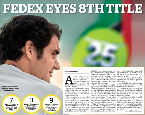  ?? Supplied photo ?? Federer owns the best winning record in Dubai. —