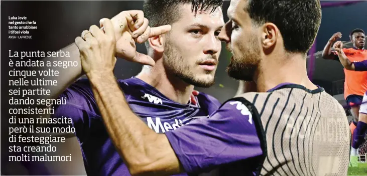  ?? ANSA - LAPRESSE ?? Luka Jovic nel gesto che fa tanto arrabbiare i tifosi viola