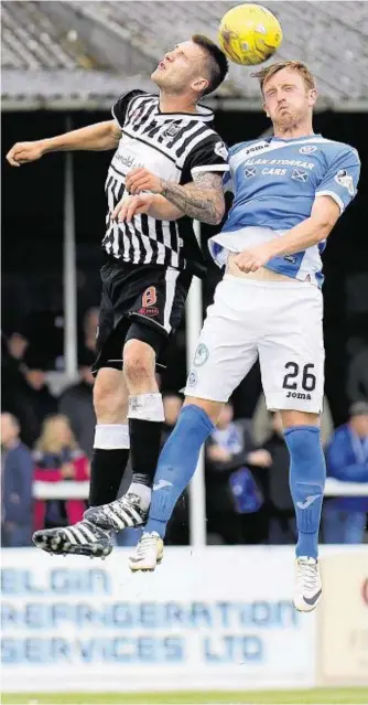  ??  ?? UP AND AT ‘EM: Brian Cameron, left, challenges St Johnstone’s Liam Craig Elgin City manager Jim Weir holds no ill feeling towards today’s opponents Brechin City – despite his sacking by the Angus outfit nearly four years ago. Weir was dismissed by...