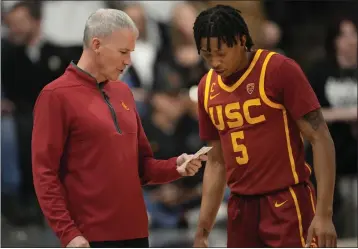  ?? DAVID ZALUBOWSKI — THE ASSOCIATED PRESS ?? USC head coach Andy Enfield, on senior guard Boogie Ellis: “Boogie's matured. He's very focused. He's a great leader.”