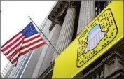  ?? Justin Lane European Pressphoto Agency ?? A LOGO for Snapchat, which is owned by Snap Inc., hangs at the New York Stock Exchange in 2016.