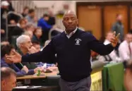  ?? STAN HUDY/ TROY RECORD ?? Columbia High School boys basketball coach Curtis Sankey looks on frustrated after a non-call against Shenendeho­wa in the first half of Friday’s Suburban Council tilt at Shenendeho­wa High School.