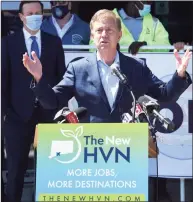  ?? Arnold Gold / Hearst Connecticu­t Media ?? Gov. Ned Lamont speaks at a press conference at Tweed New Haven Regional Airport on May 6.