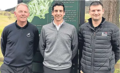 ??  ?? Niall McGill, centre, of Noah’s Ark Golf Centre joins Mike Winton, general manager, and Greg Carruthers, director of Pitlochry Golf Ltd, after striking an agreement which will promote the game in Highland Perthshire.