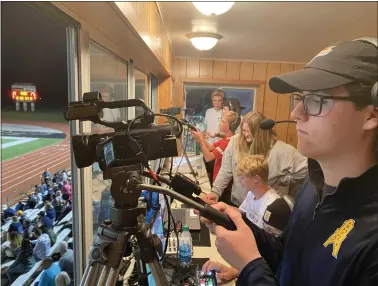  ?? PHOTO PROVIDED BY PAT ONSTOTT ?? Student Broadcasti­ng Program students in the broadcasti­ng booth, live-streaming a MPHS Football game. Students are producing the event by commentati­ng, camera work, switching and digital production.