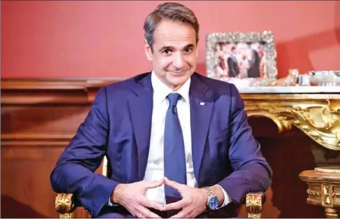  ?? AFP ?? Greek Prime Minister Kyriakos Mitsotakis speaks during his meeting with the Ecumenical Patriarch of Constantin­ople at the Greek Consulate in Istanbul on Sunday.