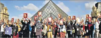  ??  ?? DON’T FORGET US: Paris tour guides protest outside the Louvre museum seeking government help to ride out the Covid-19 crisis.