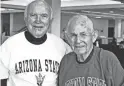  ??  ?? Dan Albert, left, and Luke Phillips were early coaching influences on Herm Edwards. Albert was Edwards' high school coach. Phillips coached him in junior college.