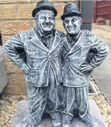  ??  ?? Stolen The Laurel and Hardy statue that was pinched from John Baxter’s garden