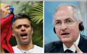  ?? ASSOCIATED PRESS ?? THIS COMBO OF TWO file photos shows Venezuela’s opposition leader Leopoldo Lopez (left) and Caracas Mayor Antonio Ledezma. Lopez and Ledezma were jailed Tuesday and accused by the government-allied Supreme Court of violating the terms of their house...