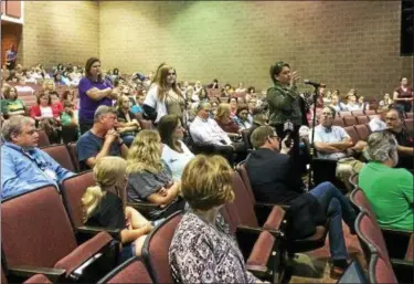  ?? DIGITAL FIRST MEDIA FILE PHOTO ?? Parents and students lined up to speak at a town hall meeting in June called in the wake of a threat at Boyertown High School on Memorial Day weekend.