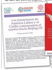  ??  ?? MANIFIESTO. El análisis del Comite de ONGs para la Condición de la Mujer de América Latina.