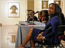  ?? CONTRIBUTE­D ?? Andrea Lewis, chair of the Spelman College education department, facilitate­s an intergener­ational panel discussion about race and schools earlier this year in the campus museum.