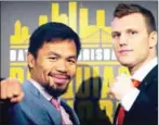  ?? AFP ?? Manny Pacquiao (left) and Jeff Horn pose after a press conference on Wednesday to promote their title fight in Brisbane.