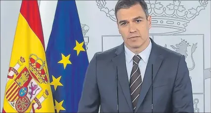  ?? FOTO: EFE ?? Pedro Sánchez, presidente del Gobierno español, ayer en su comparecen­cia pública mediante videoconfe­rencia