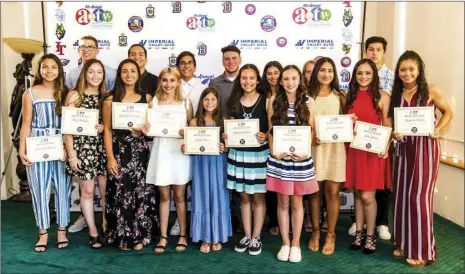  ??  ?? A group photo of all Imperial Valley Press Athlete of the Week recipients in attendance during the sixth annual Athlete of the Week Awards Banquet held Wednesday at the Old Eucalyptus Schoolhous­e in El Centro. VINCENT OSUNA PHOTO