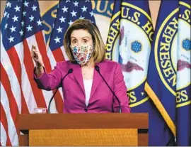  ?? KENT NISHIMURA LOS ANGELES TIMES ?? HOUSE SPEAKER Nancy Pelosi could opt to wait 100 days to send the impeachmen­t article to the Senate to help clear the way for Joe Biden’s priorities.