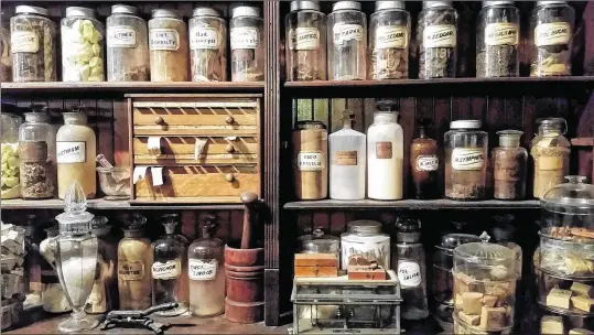  ?? KATE SILVER / FOR WASHINGTON POST ?? A variety of chemicals, herbs and other ingredient­s fill bottles and jars on display at the New Orleans Pharmacy Museum.