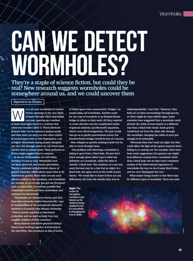  ??  ?? Right: The centre of our galaxy contains a star known as S2, which is being studied to see if a wormhole is changing the way it orbits