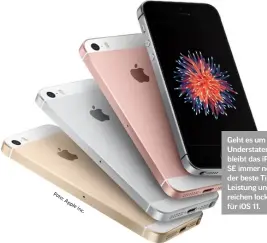  ??  ?? Geht es um Understate­ment, bleibt das iPhone SE immer noch der beste Tipp. Leistung und Größe reichen locker auch für iOS 11.