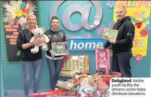  ??  ?? Delighted Airdrie youth facility the @home centre helps distribute donations