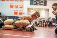  ?? NATE HECKENBERG­ER — FOR DIGITAL FIRST MEDIA ?? Sun Valley’s Hunter Catka, left in this photo from last season, is on a 23-match winning streak that included a Ches-Mont title at 220 pounds Saturday.