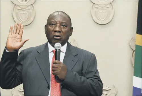  ?? PICTURE: AP. ?? PLEDGE: Cyril Ramaphosa of the African National Congress is sworn in as South Africa’s new president following Jacob Zuma’s resignatio­n due to a series of scandals.