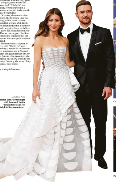  ?? Associated Press ?? Jessica Biehl’s date night with husband Justin Timberlake calls for Ralph &amp; Russo couture.