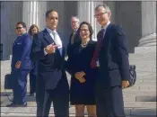  ?? JANE MUSGRAVE / THE PALM BEACH POST ?? Fane Lozman (left) with his attorneys, Stanford University law professors Pamela Karlan and Jeffrey Fisher, on Tuesday outside of the United States Supreme Court.