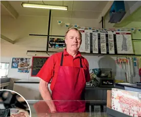  ?? SIMON O’CONNOR/STUFF ?? Grant Hurley is the Pa¯ tea volunteer fire chief and the town butcher. He says freshness is a key to his popular bacon (left).