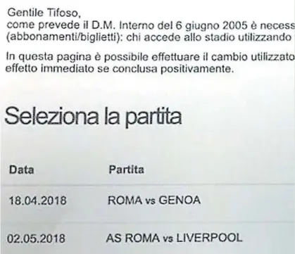  ??  ?? Oferta. Así apareció ayer en la página oficial de la Roma antes del sorteo. Luego fue eliminada. ¿Fue un error?