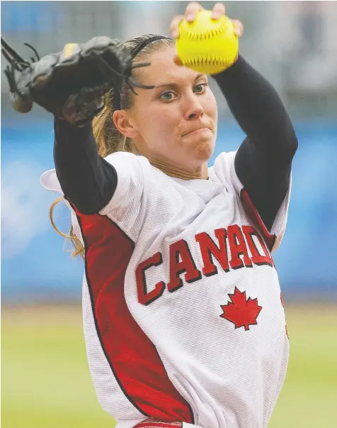  ?? — OMAR TORRES/AFP PHOTO FILES ?? Lauren Bay Regula, originally from Trail, pitched for a Canadian side that was fifth at the 2004 Olympic Games in Athens and the one that placed fourth at the Beijing Olympics four years later.