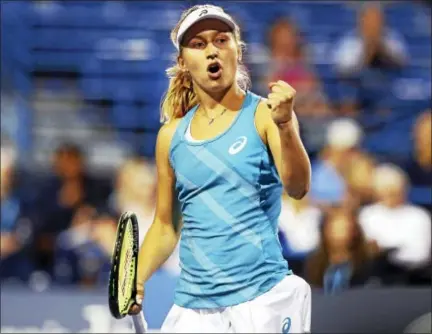  ?? MADDIE MEYER/GETTY IMAGES ?? Daria Gavrilova celebrates her win over Agnieszka Radwanska in the semifinals of the Connecticu­t Open on Friday.