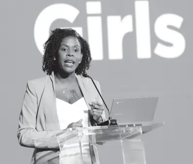  ?? ?? The senior product manager at Google addressed over 200 young girls, aged 13-16 as the keynote speaker, at the recent staging of Flow’s Girl’s in ICT Day Expo held in Kingston.