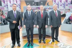  ?? AP ?? Mexican presidenti­al candidates, from left, Jaime Rodriguez, Ricardo Anaya, Jose Antonio Meade, and Andres Manuel Lopez Obrador, attend the second of three debates in Tijuana.