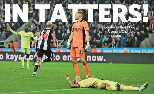  ?? (AFP) ?? Bruno Guimaraes celebrates after scoring Newcastle United's second goal against Arsenal in their English Premier League match at St James' Park in Newcastle-upon-Tyne, north east England on Monday