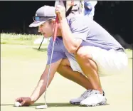  ?? Arnold Gold / Hearst Connecticu­t Media ?? Kyle Gallo lines up a putt Tuesday at the Connecticu­t Open at the New Haven Country Club in Hamden.