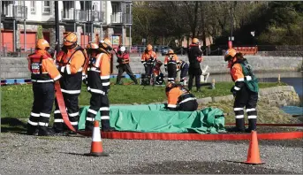  ??  ?? Civil Defecne Volunteers prepare for a series of training exercises at the Canal Basin in Tralee on Saturday afternoon.