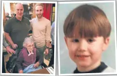  ??  ?? Family album: Kyle as a child with his grandad George, far left, and with his dad Jim and great gran Mary.