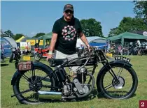  ??  ?? 2: Mark Huggins with his 1925 Velocette Model K, the 350cc overhead camshaft model which fathered a dynasty.