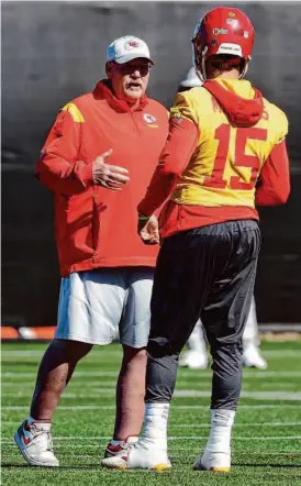  ?? Christian Petersen/Getty Images ?? Head coach Andy Reid and quarterbac­k Patrick Mahomes of the Chiefs are aiming to win their second Super Bowl championsh­ip in four seasons.