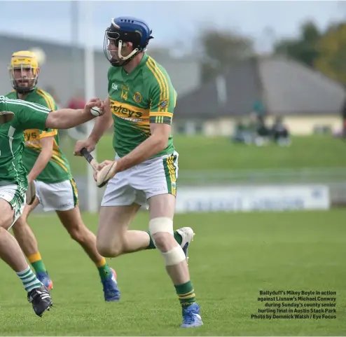  ??  ?? Ballyduff’s Mikey Boyle in action against Lixnaw’s Michael Conway during Sunday’s county senior hurling final in Austin Stack Park Photo by Domnick Walsh / Eye Focus