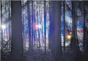  ?? FOTO: FELIX KÄSTLE/DPA ?? Einsatz im Wald: Die Cessna stürzte in ein Waldstück bei Sieberatsr­eute.