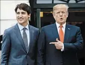  ?? SEAN KILPATRICK/THE CANADIAN PRESS ?? Canadian Prime Minister Justin Trudeau, left, meets with Donald Trump on Wednesday at the White House.