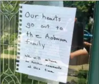  ?? ROSE QUINN — DIGITAL FIRST MEDIA ?? This note was taped to the front door of a Trainer home believed to be owned by relatives of accused road rage killer David Desper.