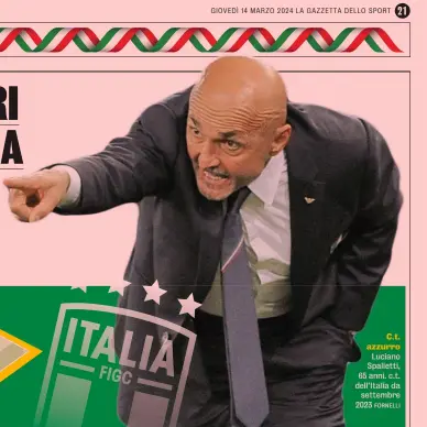  ?? FORNELLI ?? C.t. azzurro Luciano Spalletti, 65 anni. c.t. dell’Italia da settembre 2023