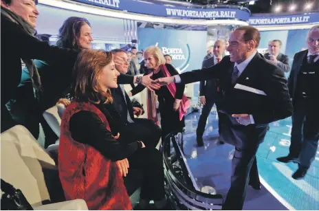  ?? AP ?? Italian former PM and leader of the Forza Italia party, Silvio Berlusconi, arrives to take part in a political news show in Rome