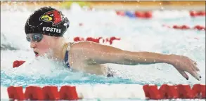  ?? Tyler Sizemore / Hearst Connecticu­t Media ?? Greenwich’s Payton Foster competes in the 200-meter IM event during the girls swim meet against Darien at Greenwich High School in Greenwich on Oct. 15, 2020.