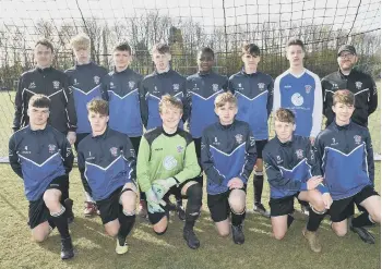  ?? Whittlesey Blue Under 15s are pictured before their 3-1 win over Crowland. From the left they are, back, Jason Scott, McKenzie Guscott, William Guy, Owen Goodacre, Tinashe Mutizwa, Joe Scott, Lewis King, Tim Knighton, front, Joshua Foley, Lewis Reesons, J ??